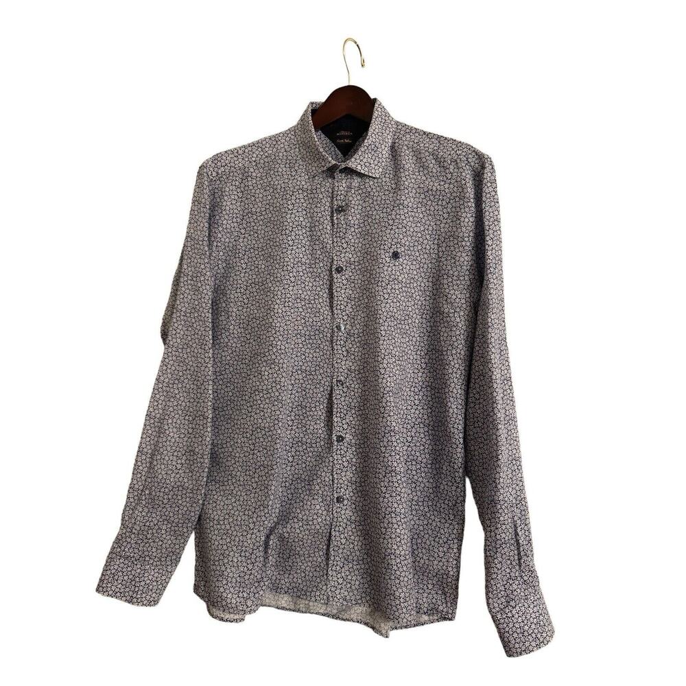 Bottega Cortigiano Shirt 100% Linen Floral Mens Large Tessuto Italiano